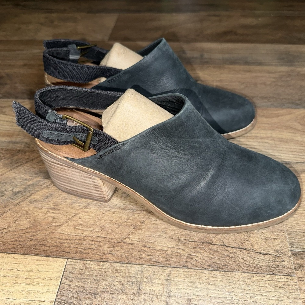 TOMS Women's Leila Slingback Black Leather 8W